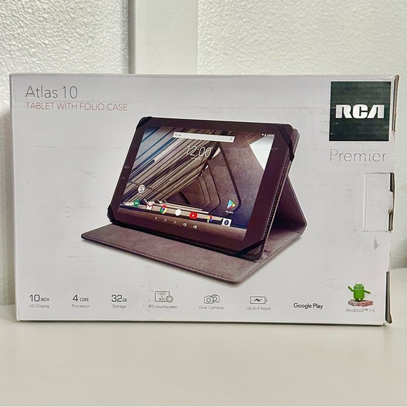 RCA Atlas 10 Tablet Premier Android 7.0 32GB Wi-Fi 10” Webcam Black Folio Case